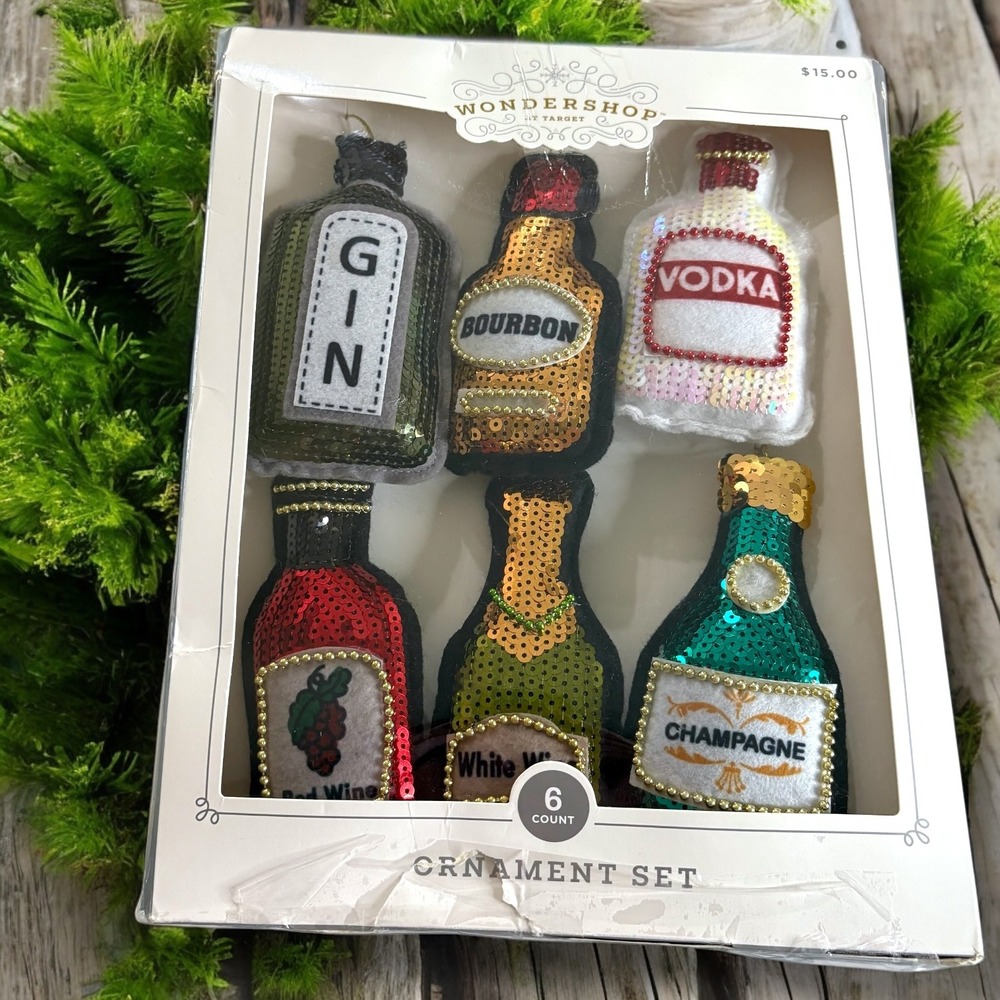 Wondershop Target Holiday Liquor Bottle Ornaments Set of 6 Gin Vodka‎ Bourbon